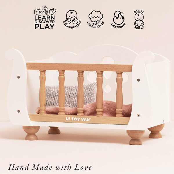 Le Toy Van Puppenbett aus Holz mit Retro-Details und weichen Accessoires