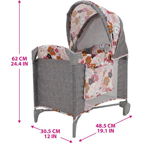 509 Crew Melange Flora Deluxe Spielbett für Puppen bis 18 Zoll mit Rädern und Tasche