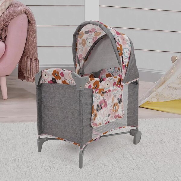 509 Crew Melange Flora Deluxe Spielbett für Puppen bis 18 Zoll mit Rädern und Tasche