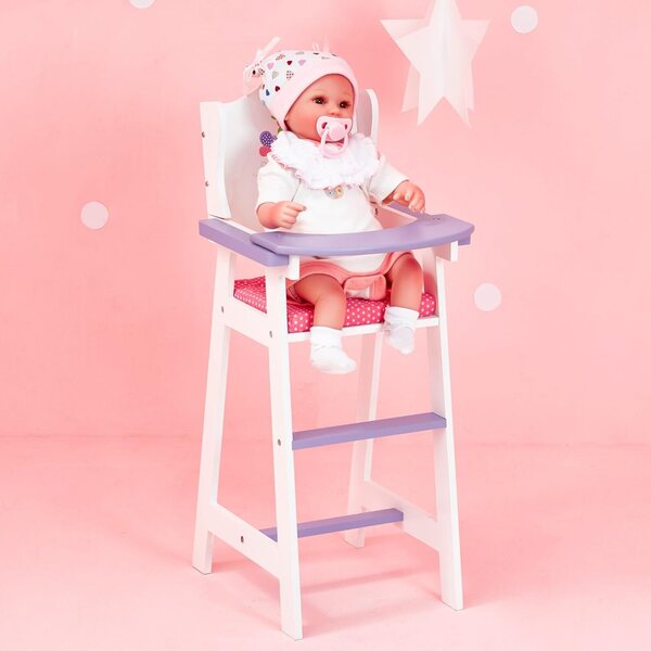 Hochstuhl aus Holz für Olivia's Little World-Puppen mit rosa Tupfenmuster