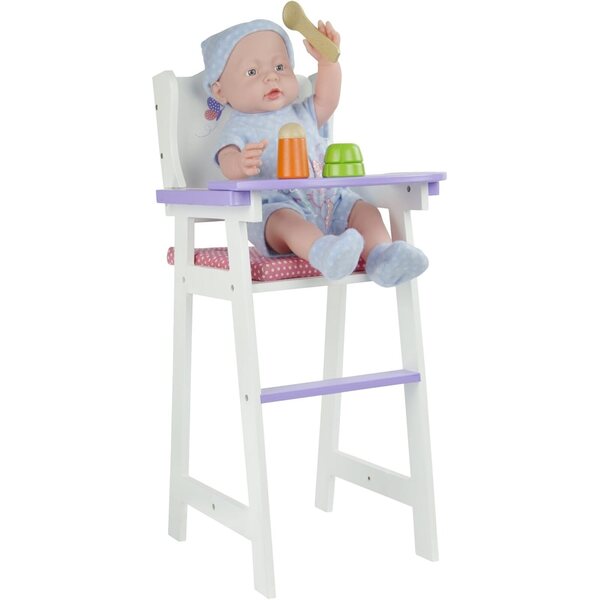 Hochstuhl aus Holz für Olivia's Little World-Puppen mit rosa Tupfenmuster