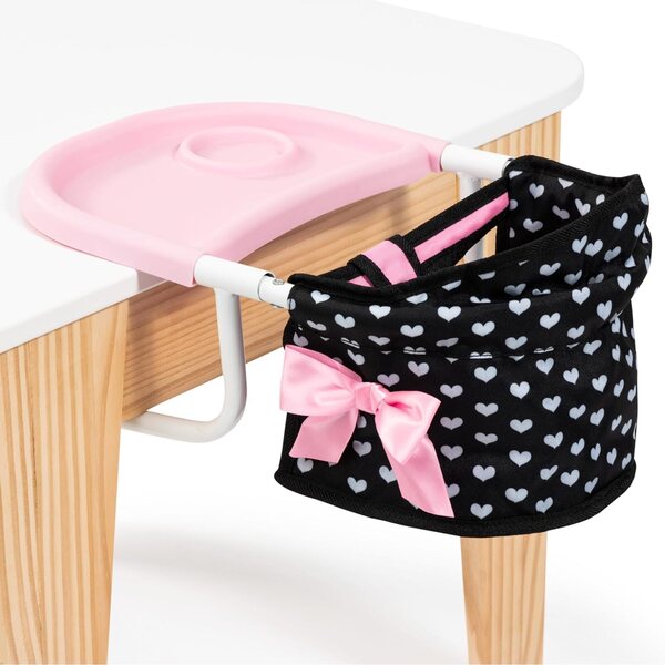 Bayer Doll Table Seat - Doll Chair for 18 inch Dolls, Feeding Tray, Black, Pink, Hearts