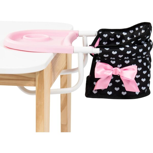 Bayer Doll Table Seat - Doll Chair for 18 inch Dolls, Feeding Tray, Black, Pink, Hearts