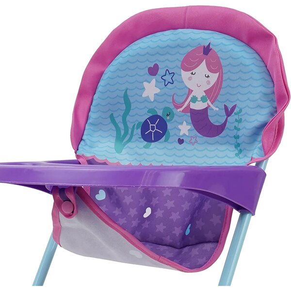 509 Crew Mermaid Doll Highchair - Kids Pretend Play Highchair w/Front Tray & Safety Harness, Feeding Playtime Ages 3+