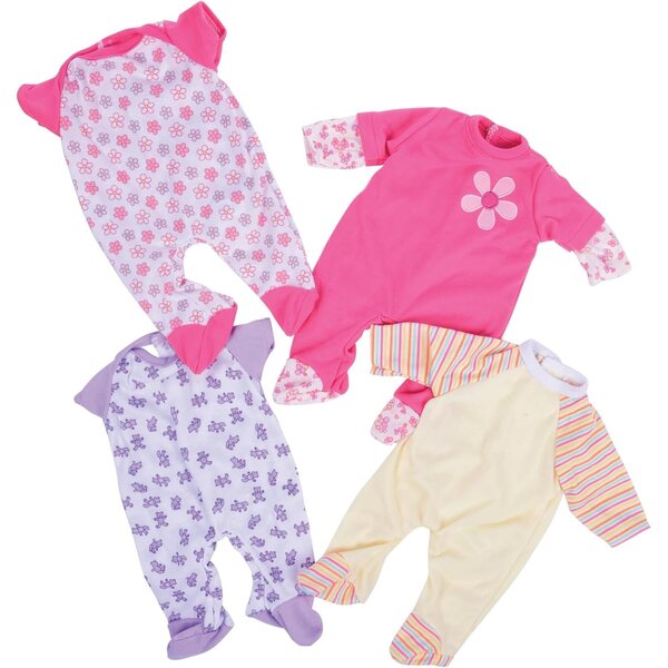 Set mit 4 Pyjamas für 12–14 Zoll große Puppen mit Klettverschluss, maschinenwaschbar