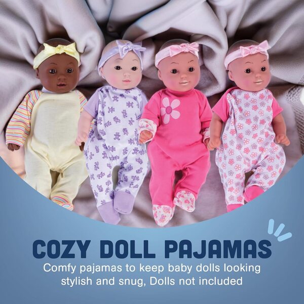 Set mit 4 Pyjamas für 12–14 Zoll große Puppen mit Klettverschluss, maschinenwaschbar