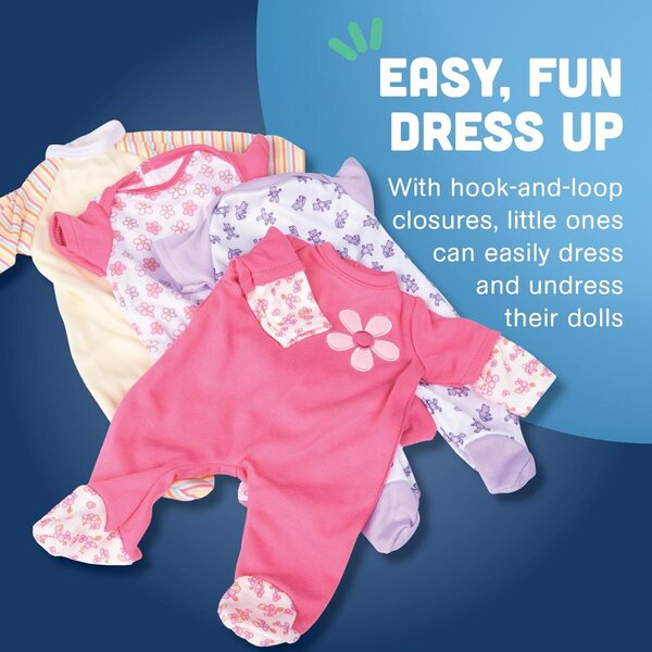 Set mit 4 Pyjamas für 12–14 Zoll große Puppen mit Klettverschluss, maschinenwaschbar