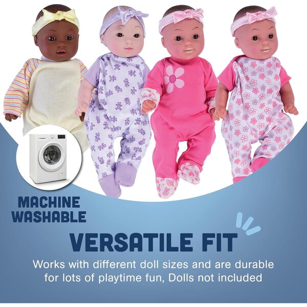Set mit 4 Pyjamas für 12–14 Zoll große Puppen mit Klettverschluss, maschinenwaschbar