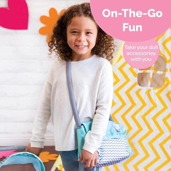 Adora Baby Doll Diaper Bag with Sturdy Straps, Includes Changing Mat and 2 Doll Diapers (Fits 13" Dolls), for Ages 3+ - Zig Zag Print