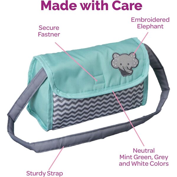 Adora Baby Doll Diaper Bag with Sturdy Straps, Includes Changing Mat and 2 Doll Diapers (Fits 13" Dolls), for Ages 3+ - Zig Zag Print