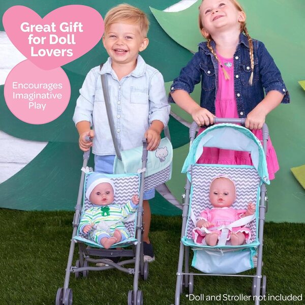 Adora Baby Doll Diaper Bag with Sturdy Straps, Includes Changing Mat and 2 Doll Diapers (Fits 13" Dolls), for Ages 3+ - Zig Zag Print
