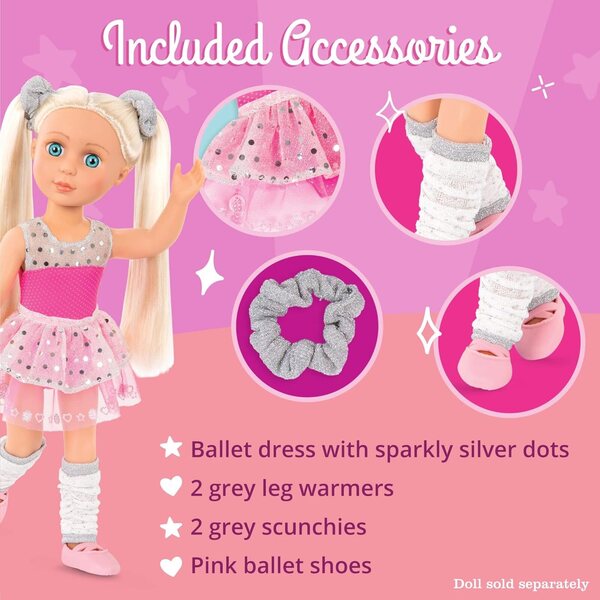 Glitzerndes Mädchen-Ballerina-Kleid-Set für 14-Zoll-Puppen mit Schuhen und Gummibändern