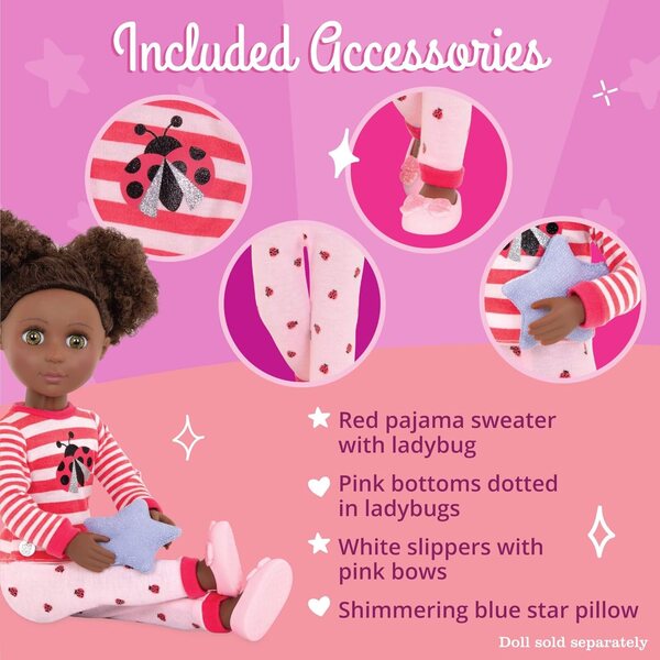 Pyžamový obleček Ladybug Glitter pro 14palcové panenky - kompletní sada 3+ let