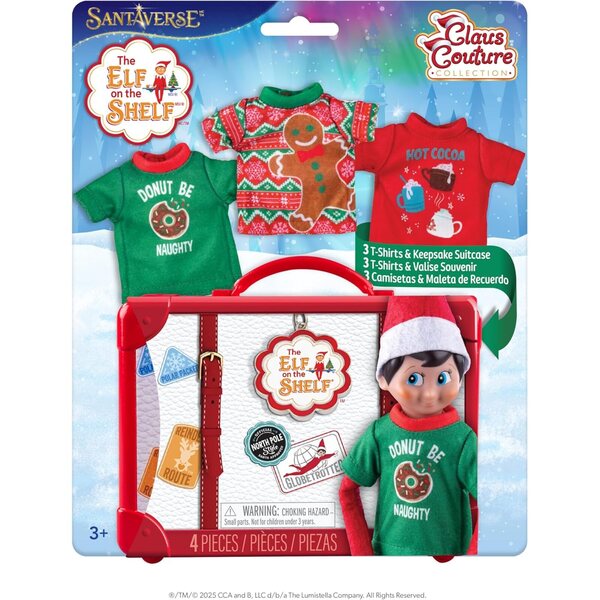 Set od 3 Claus Couture majice za Elf on the Shelf s ekskluzivnim božićnim dizajnom