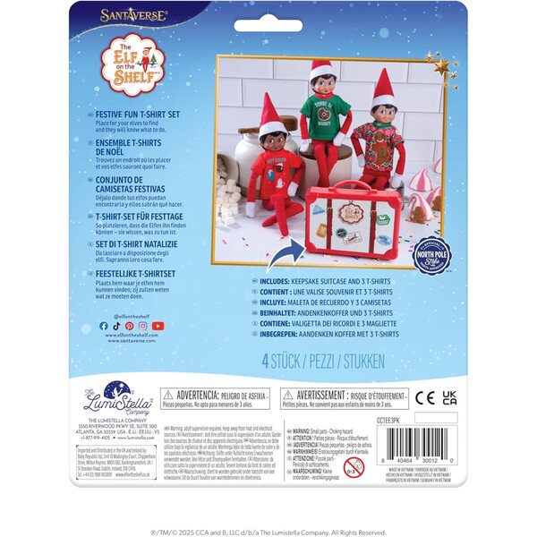 Set mit 3 Claus Couture T-Shirts für Elf on the Shelf mit exklusiven Weihnachtsdesigns