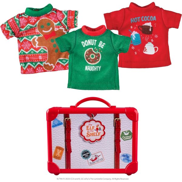 Set mit 3 Claus Couture T-Shirts für Elf on the Shelf mit exklusiven Weihnachtsdesigns