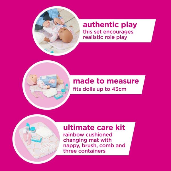 Súprava prebaľovacieho stolíka Casdon Baby Huggles pre bábiky s kompletným a opakovane použiteľným príslušenstvom
