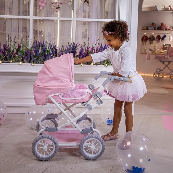 Deluxe-Klappkinderwagen für Puppen Berenguer Boutique Pink mit Baldachin