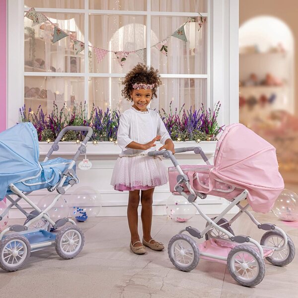 Deluxe-Klappkinderwagen für Puppen Berenguer Boutique Pink mit Baldachin