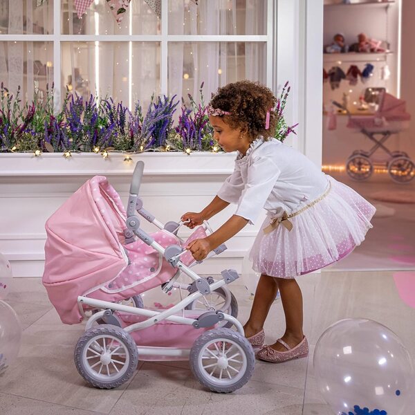 Deluxe-Klappkinderwagen für Puppen Berenguer Boutique Pink mit Baldachin