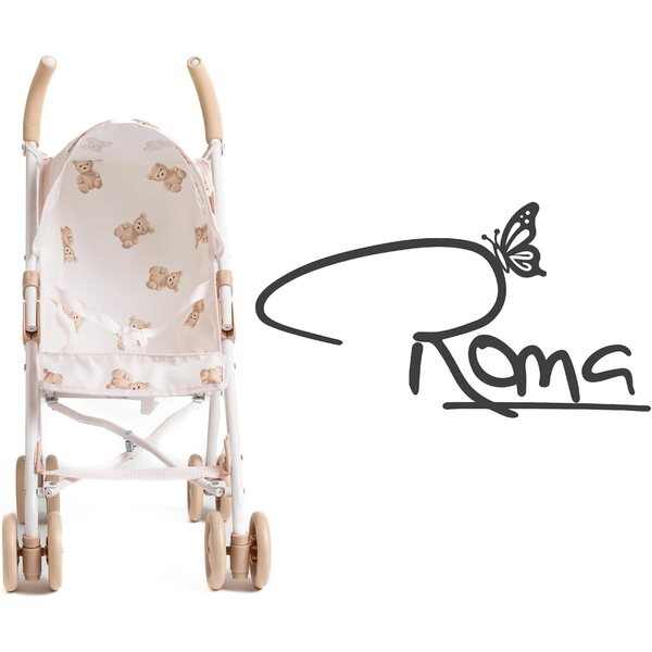 Kinderwagen Roma Teddy XL für Puppen bis 42 cm mit beigem ausziehbarem Verdeck
