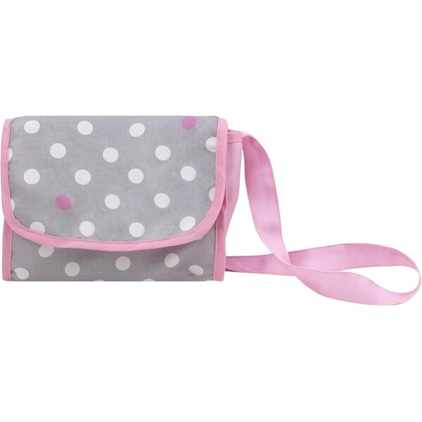 509 Crew: Cotton Candy Pink: Amanda Doll Pram - Pink, Grey, Polka Dot - W/Matching Handbag, Foldable, Removable Bassinet, Kids Pretend Play, Ages 3+