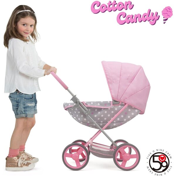 509 Crew Deluxe Kinderwagen für 18'' Puppen in Rosa und Grau mit passender Tasche