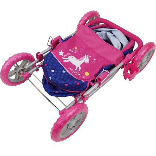 509 Einhorn-Puppenwagen, Spielzeugkinderwagen mit großen Rädern und ausziehbarem Bezug, 3+