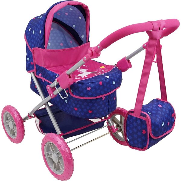 509 Einhorn-Puppenwagen, Spielzeugkinderwagen mit großen Rädern und ausziehbarem Bezug, 3+