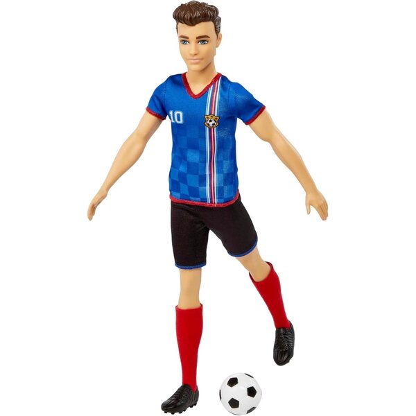 Ποδοσφαιριστής Barbie Ken με στολή Νούμερο 10, Περιλαμβάνονται κόκκινες κάλτσες και μπάλα
