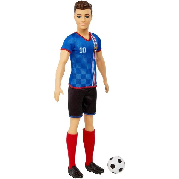 Ποδοσφαιριστής Barbie Ken με στολή Νούμερο 10, Περιλαμβάνονται κόκκινες κάλτσες και μπάλα