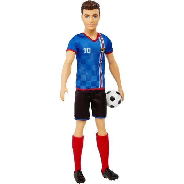 Ποδοσφαιριστής Barbie Ken με στολή Νούμερο 10, Περιλαμβάνονται κόκκινες κάλτσες και μπάλα