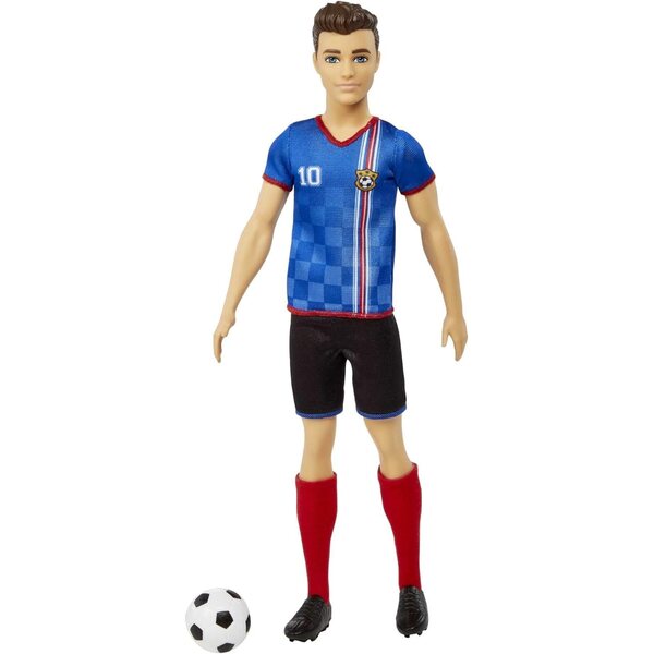 Ποδοσφαιριστής Barbie Ken με στολή Νούμερο 10, Περιλαμβάνονται κόκκινες κάλτσες και μπάλα