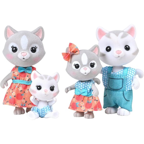 Honey Bee Acres De Purringtons kattenfamilie: 4 verstelbare miniatuurkatten met verwijderbare kleding