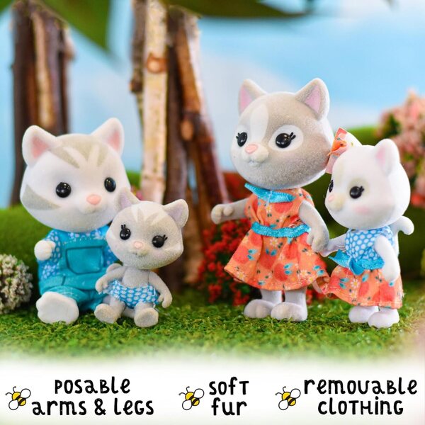Honey Bee Acres Die Purringtons-Katzenfamilie: 4 bewegliche Miniaturkatzen mit abnehmbarer Kleidung