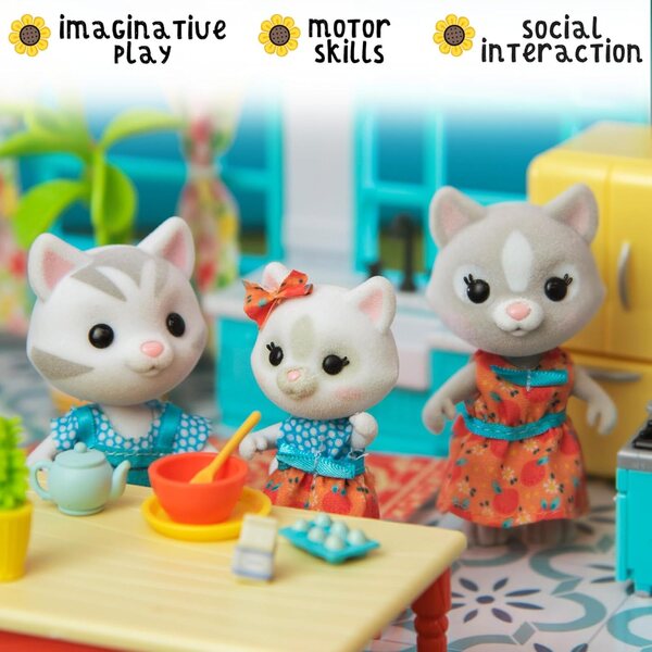 Honey Bee Acres Die Purringtons-Katzenfamilie: 4 bewegliche Miniaturkatzen mit abnehmbarer Kleidung