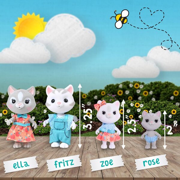 Honey Bee Acres Die Purringtons-Katzenfamilie: 4 bewegliche Miniaturkatzen mit abnehmbarer Kleidung