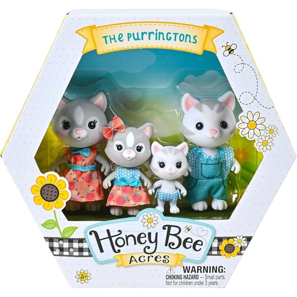 Honey Bee Acres Die Purringtons-Katzenfamilie: 4 bewegliche Miniaturkatzen mit abnehmbarer Kleidung