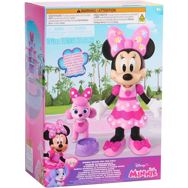 Disney Jr. Minnie Mouse Pet Fun Doll - lalka 25 cm ze światłami, dźwiękami i akcesoriami