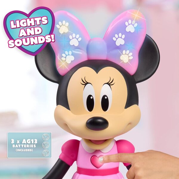 Disney Jr. Minnie Mouse Pet Fun Doll – 25 cm große Puppe mit Lichtern, Geräuschen und Zubehör