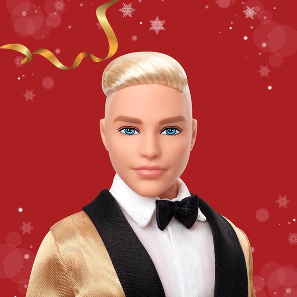 Brīvdienu lelle Barbie Signature Ken 2025 ar zelta uzvalku un kolekcionējamu iepakojumu