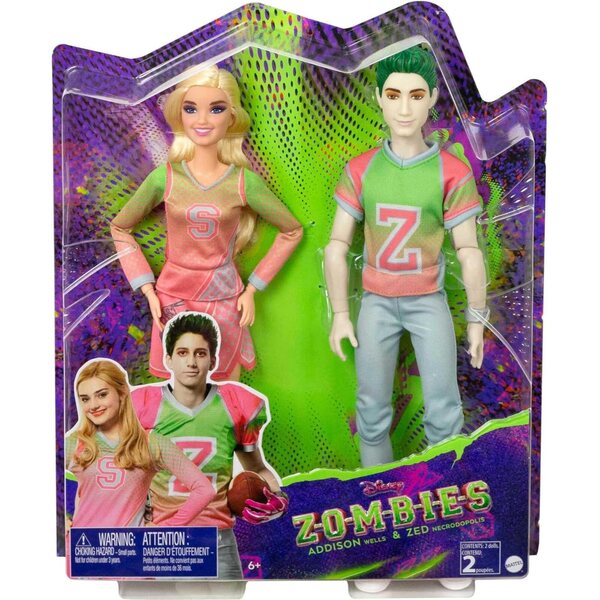 Bonecos Mattel Disney Zombies 2-Pack Addison e Zed de 12 polegadas com juntas flexíveis