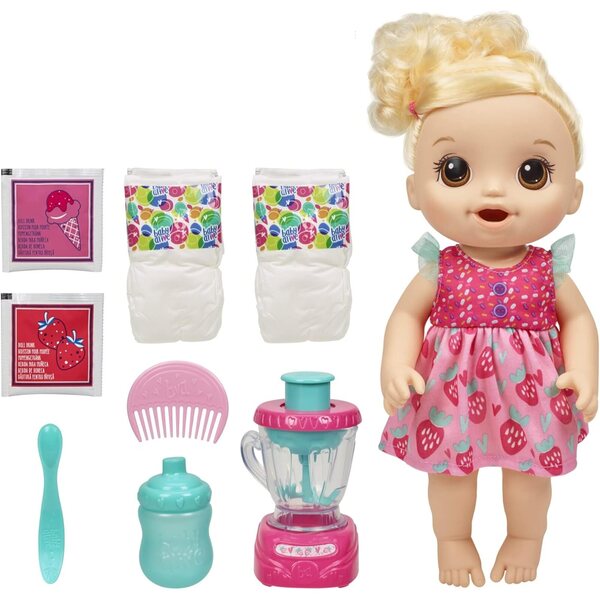 Baby Alive Magical Mixer Baby Doll, Strawberry Shake, Doll with Toy Blender, Baby Doll Set for Kids 3 and Up, Blonde Hair