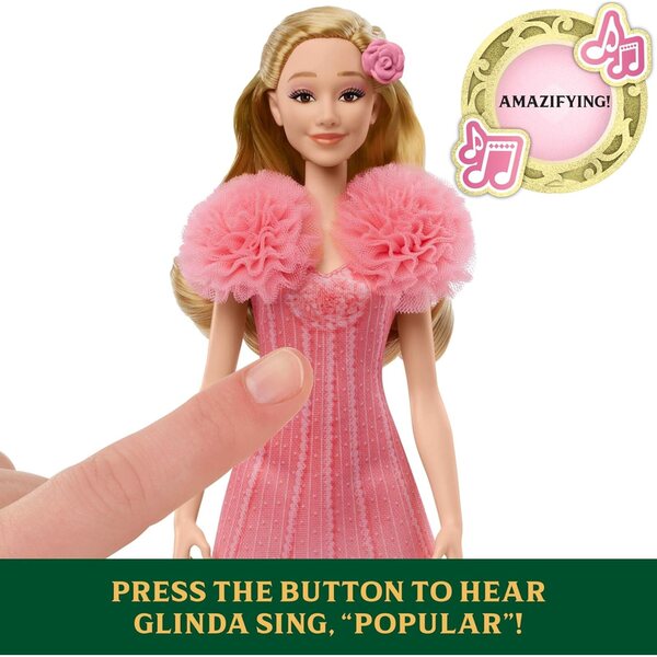 Mattel Wicked Singing Glinda Fashion Doll & Accessories, Posable with Movie-Inspired Look & Removable Outfit, Sings “Popular”